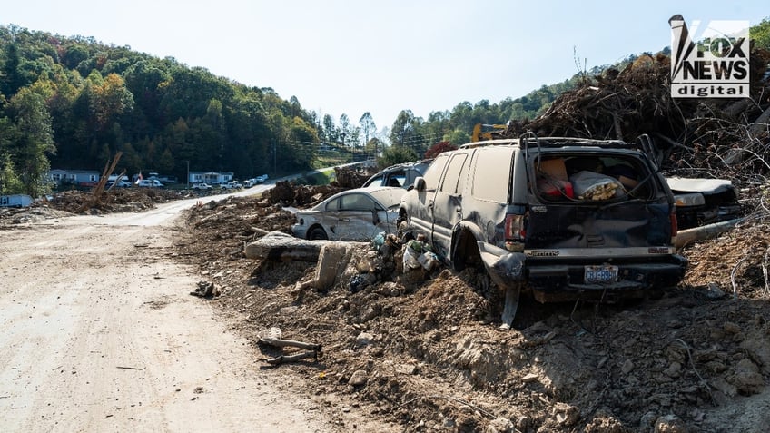 A destroyed car outside "Craigtown" in Fairview, North Carolina