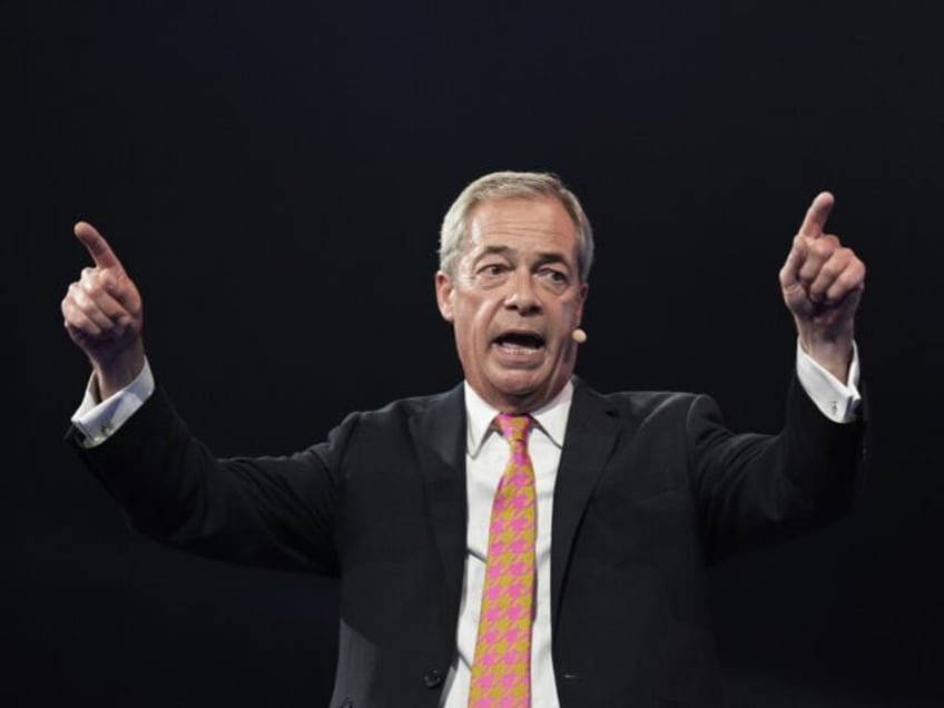 Reform UK leader Nigel Farage speaking during the party's annual conference at the Nationa