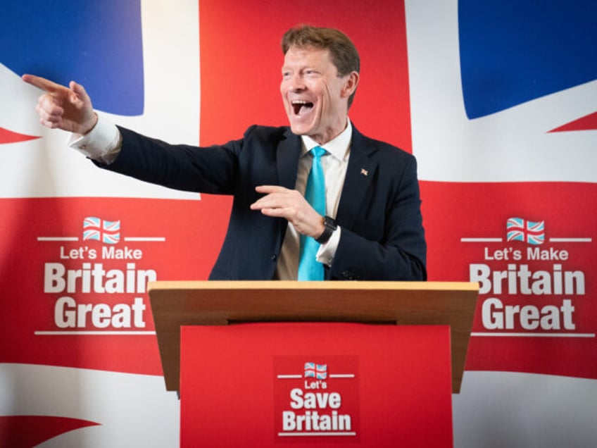 Reform Party leader Richard Tice speaking at a press conference at the Conrad Hilton, Lond