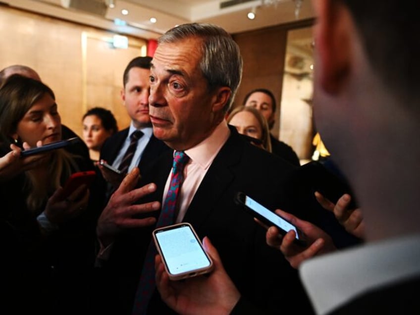 LONDON, ENGLAND - NOVEMBER 28: Leader of Reform UK, Nigel Farage talks while attending a R