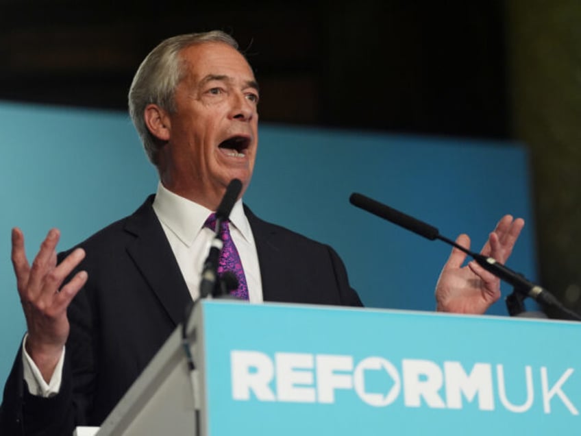 Reform UK leader Nigel Farage speaks during a press conference in Westminster, London. Pic