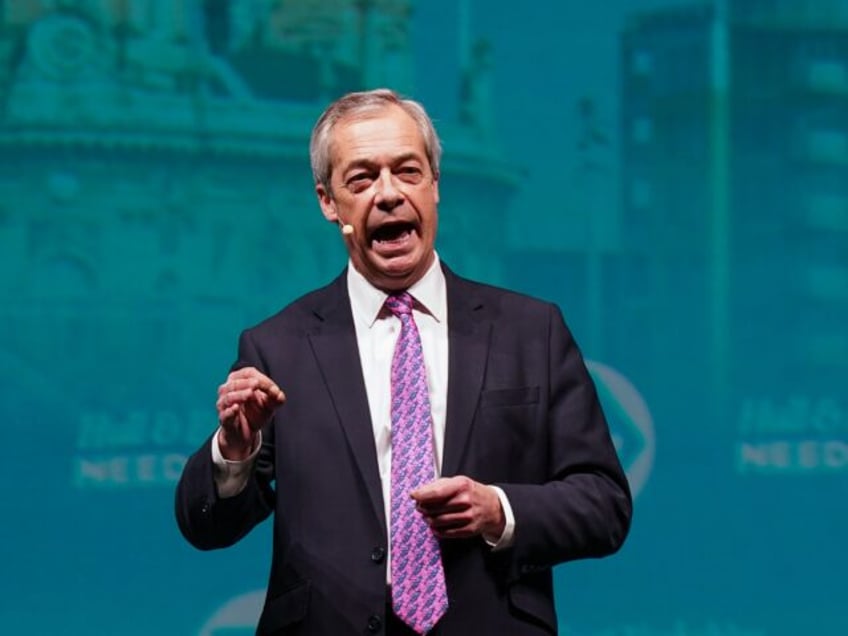 HULL, ENGLAND - FEBRUARY 27: Nigel Farage, Reform UK leader, speaks on stage during the Re