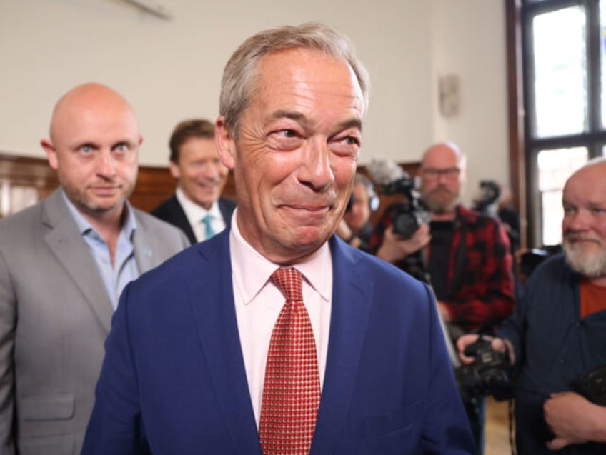 Nigel Farage, leader of Reform UK, leaves a news conference in London, UK, on Friday, June