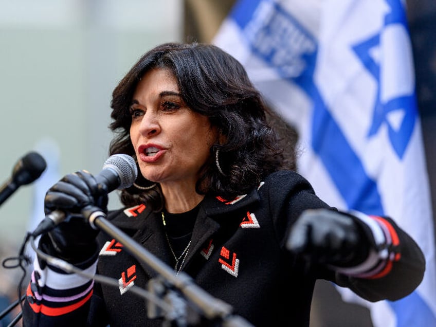 NEW YORK, NEW YORK - JANUARY 12: Fashion designer Julia Haart speaks during the rally for