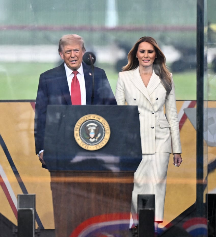 fashion notes first lady melania trump attends army parade in adam lippes suit christian louboutins