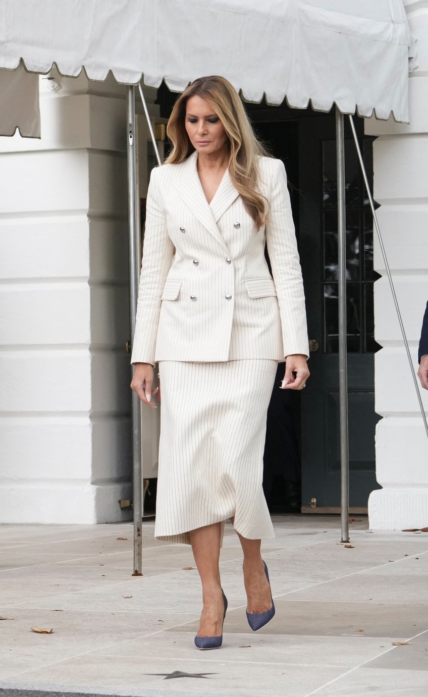 fashion notes first lady melania trump attends army parade in adam lippes suit christian louboutins