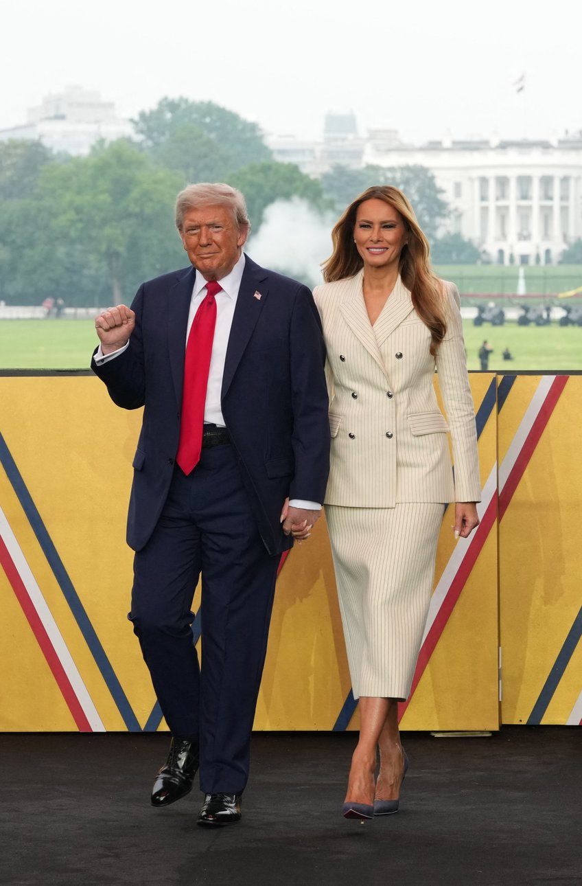 fashion notes first lady melania trump attends army parade in adam lippes suit christian louboutins