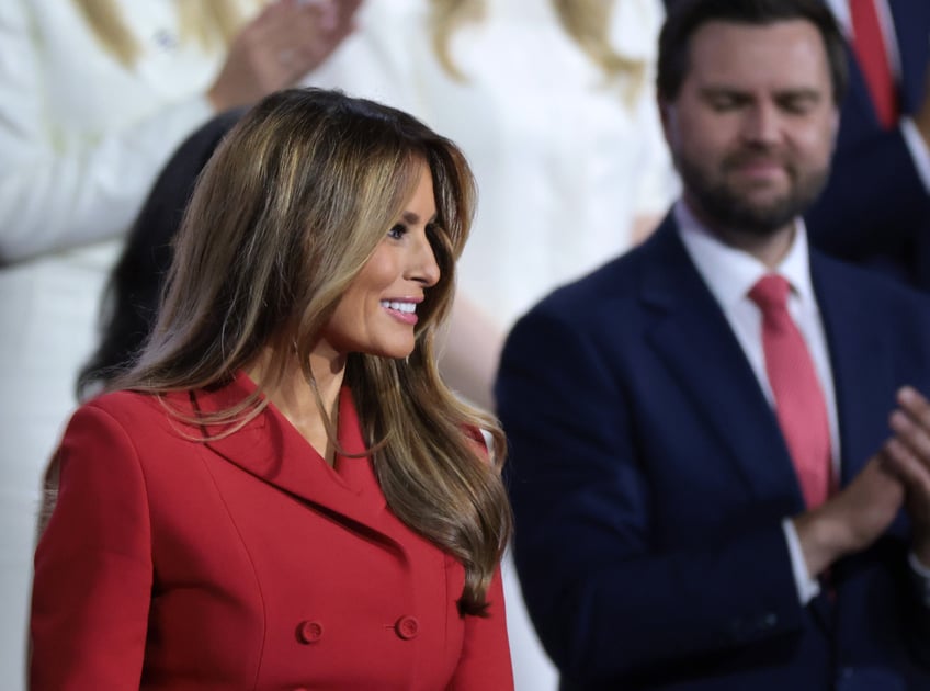 fashion notes first lady melania trump attends rnc in red dior suit