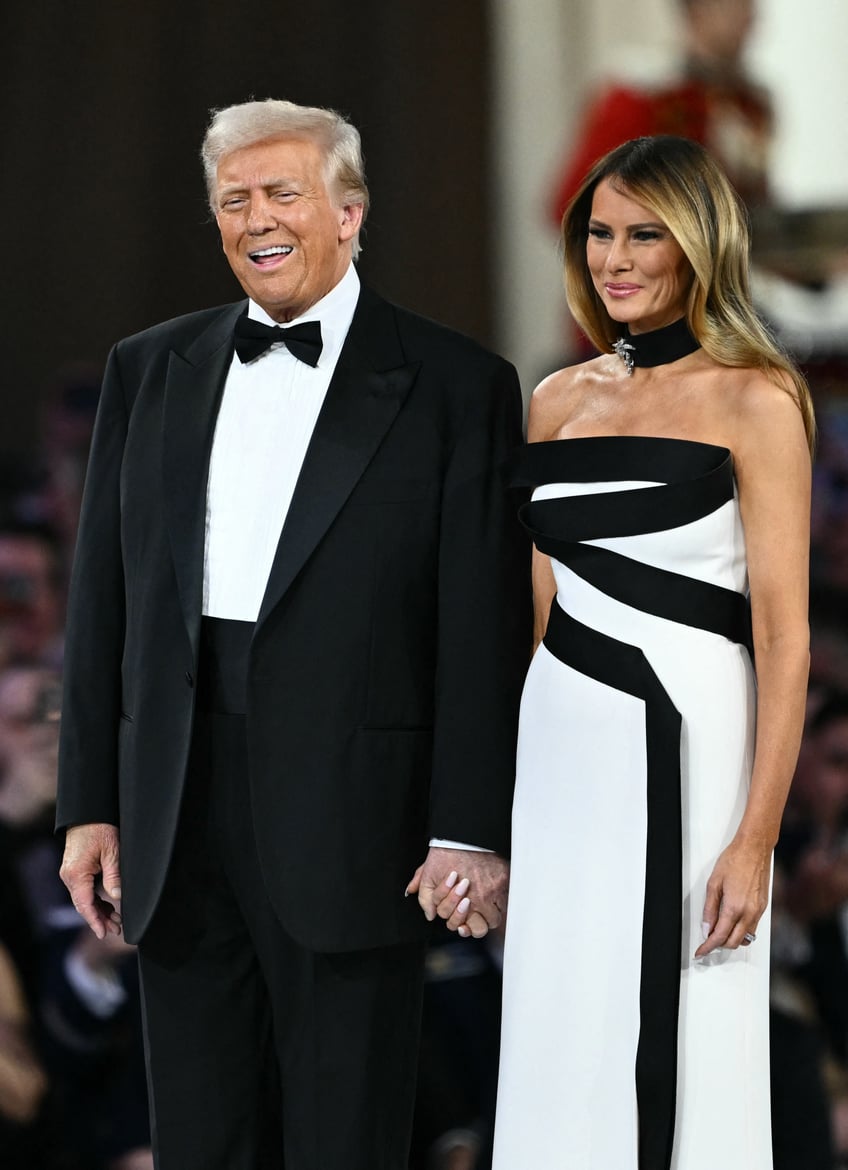 fashion notes melania trump attends inaugural ball in custom herve pierre evening gown