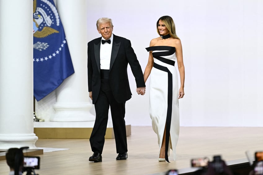 fashion notes melania trump attends inaugural ball in custom herve pierre evening gown