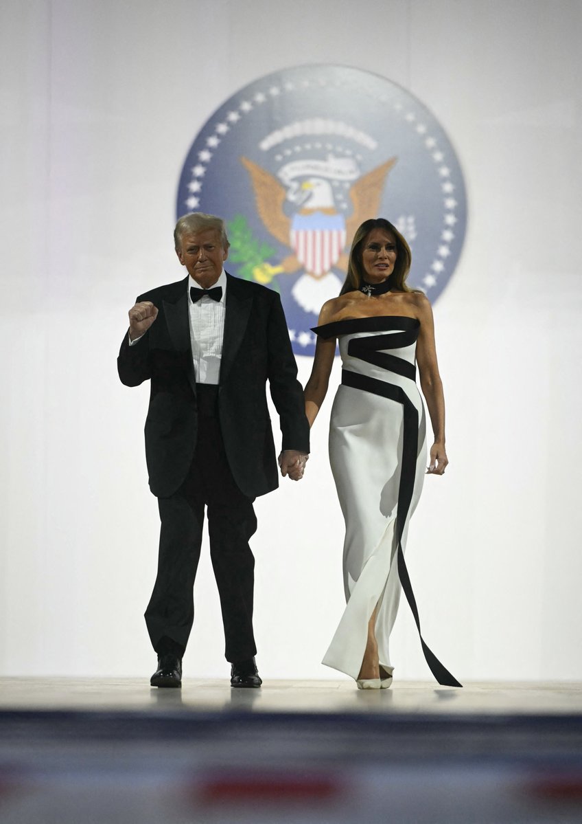 fashion notes melania trump attends inaugural ball in custom herve pierre evening gown