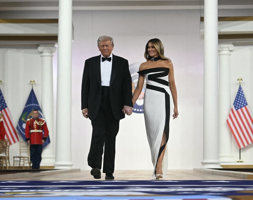 fashion notes melania trump attends inaugural ball in custom herve pierre evening gown