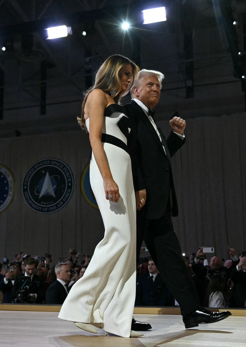 fashion notes melania trump attends inaugural ball in custom herve pierre evening gown