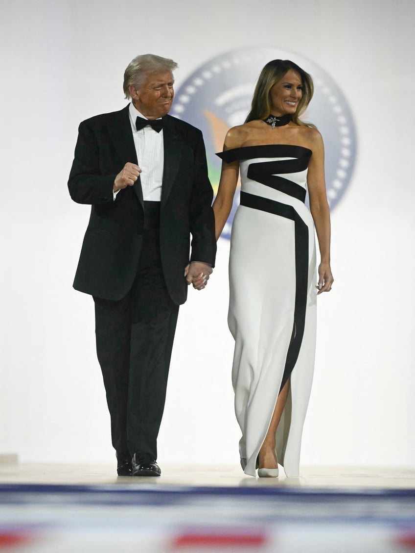 fashion notes melania trump attends inaugural ball in custom herve pierre evening gown