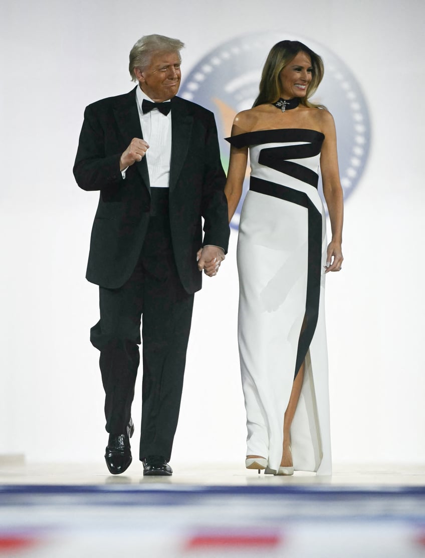 fashion notes melania trump attends inaugural ball in custom herve pierre evening gown