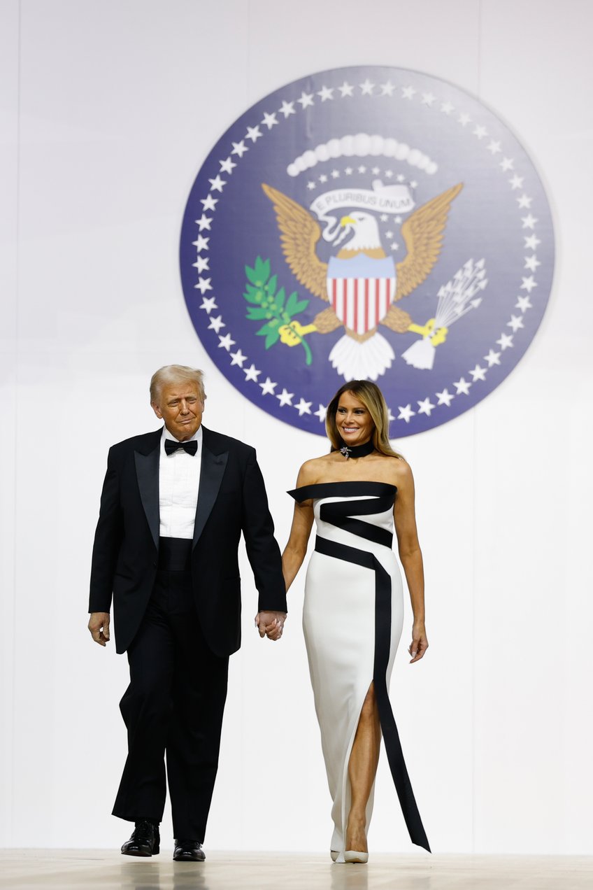 fashion notes melania trump attends inaugural ball in custom herve pierre evening gown