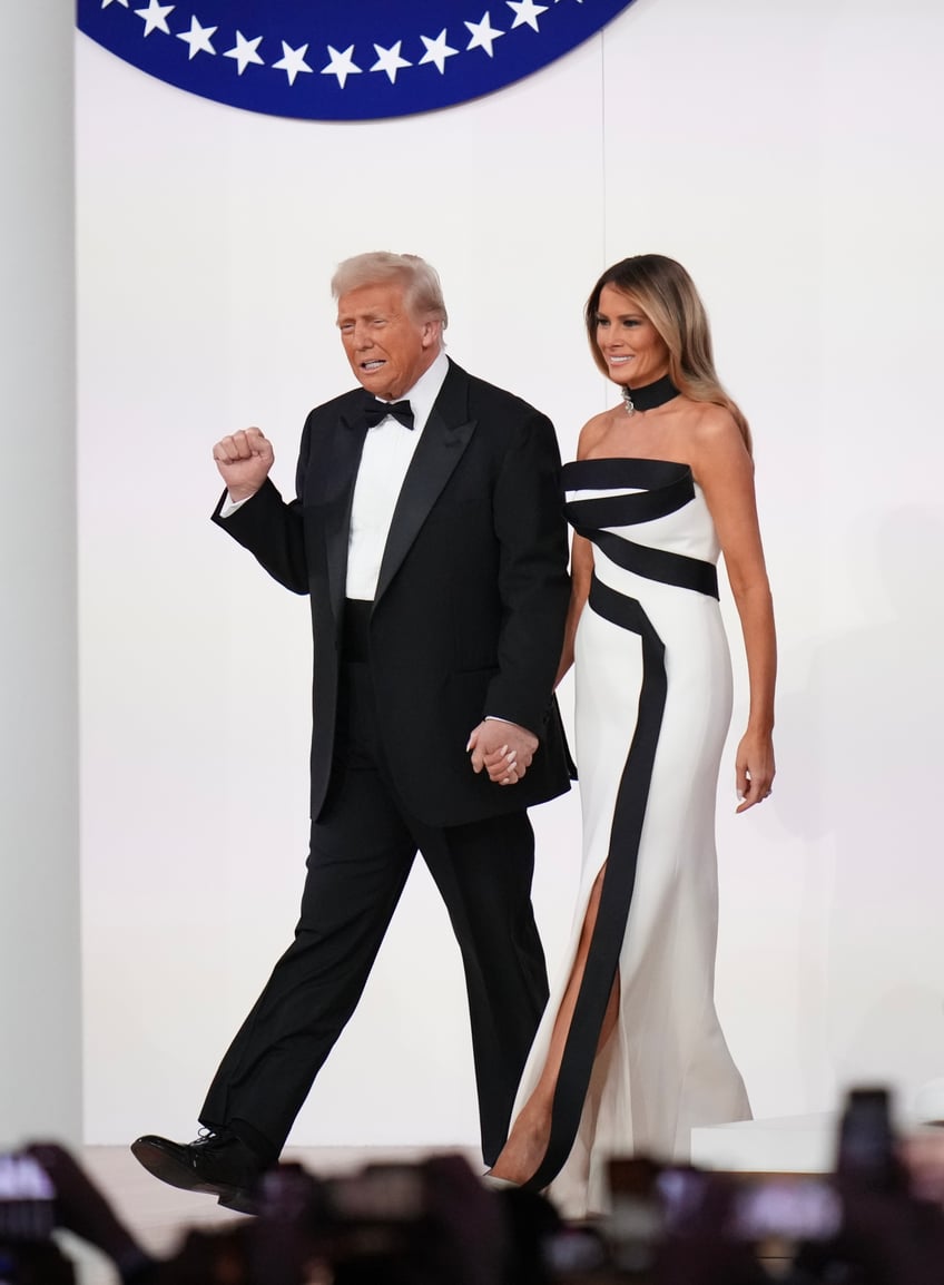 fashion notes melania trump attends inaugural ball in custom herve pierre evening gown