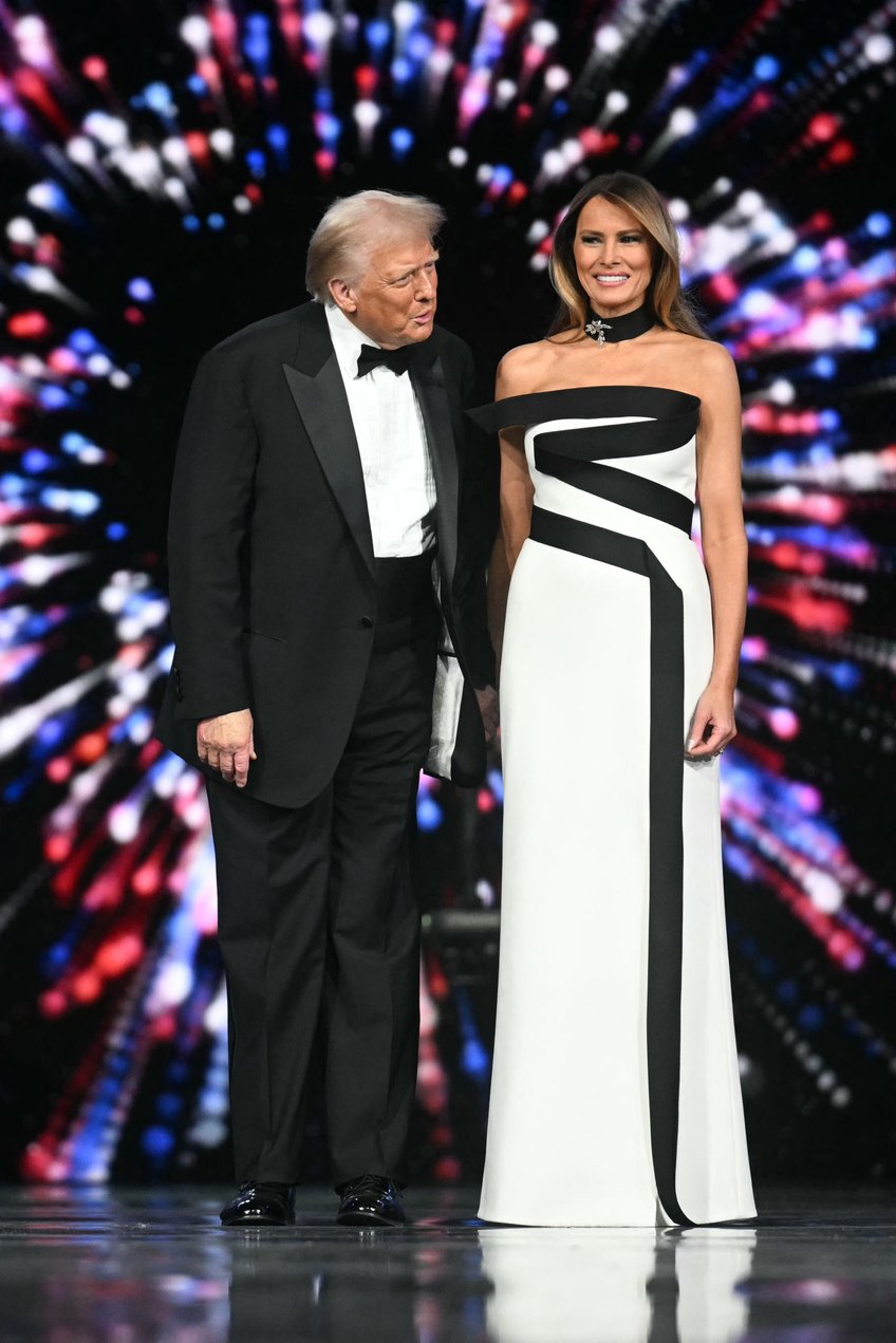 fashion notes melania trump attends inaugural ball in custom herve pierre evening gown