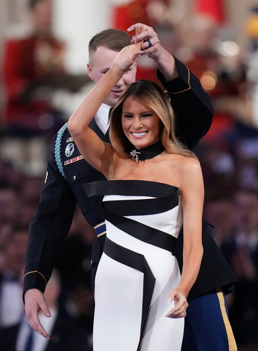 fashion notes melania trump attends inaugural ball in custom herve pierre evening gown