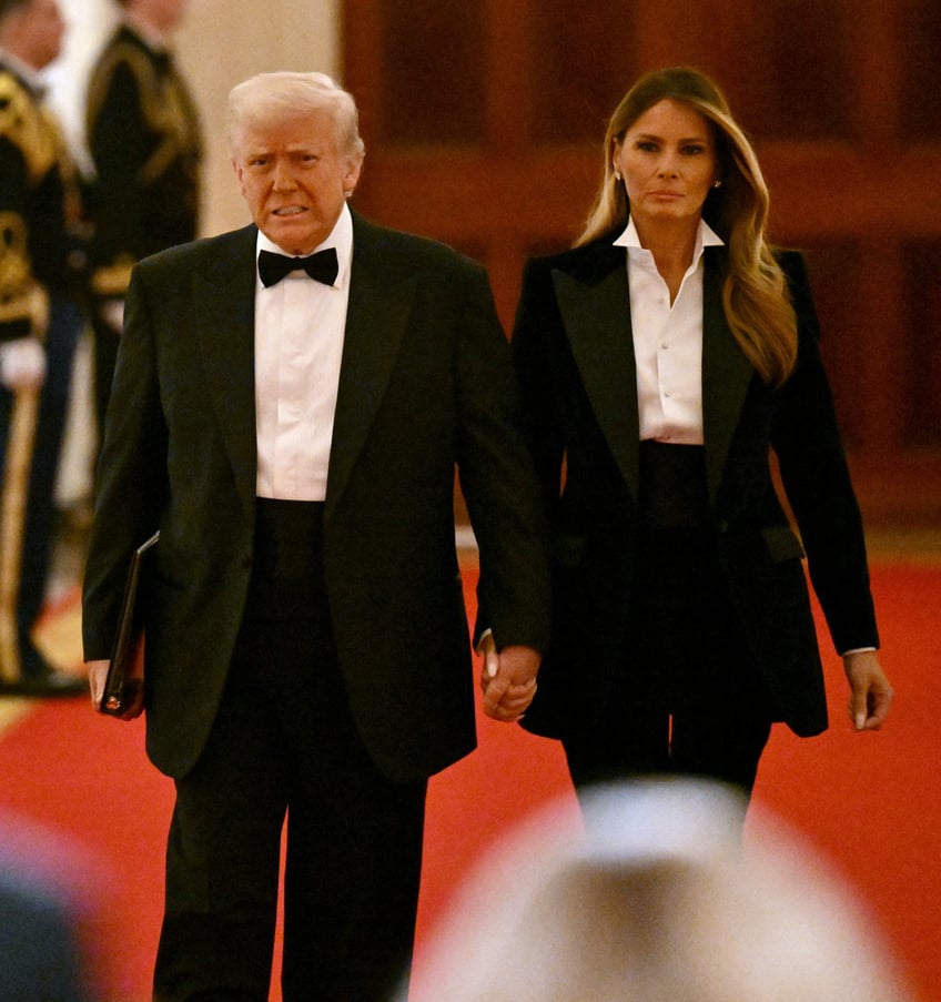 fashion notes melania trump is all class in dolce gabbana tuxedo for dinner in the east room