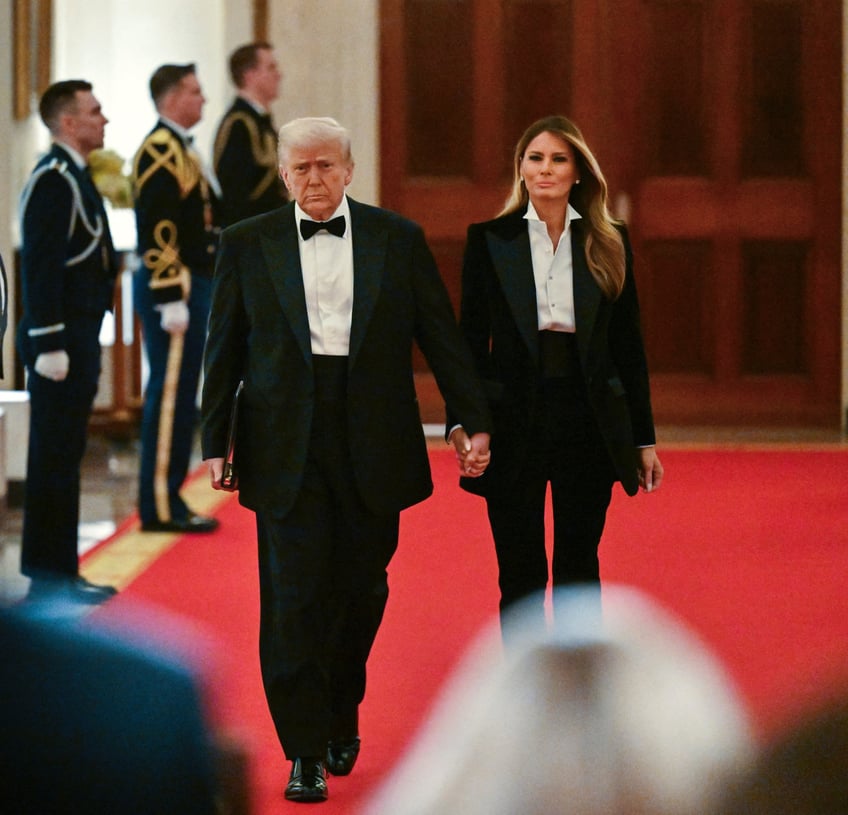 fashion notes melania trump is all class in dolce gabbana tuxedo for dinner in the east room