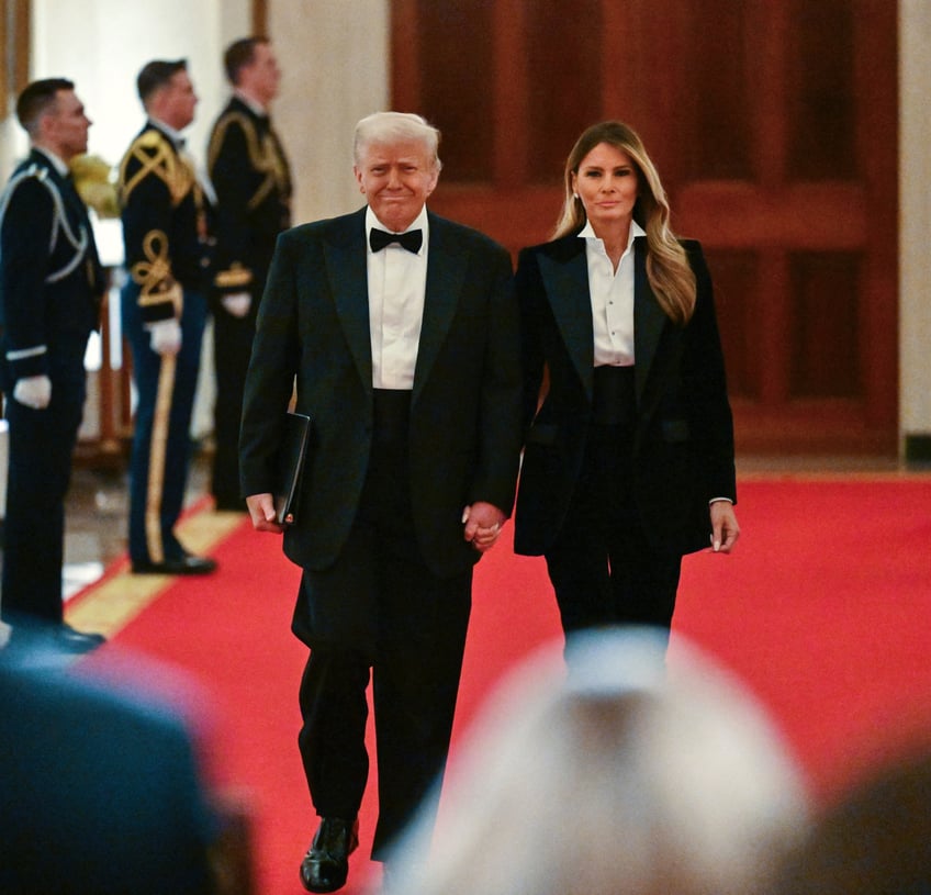 fashion notes melania trump is all class in dolce gabbana tuxedo for dinner in the east room