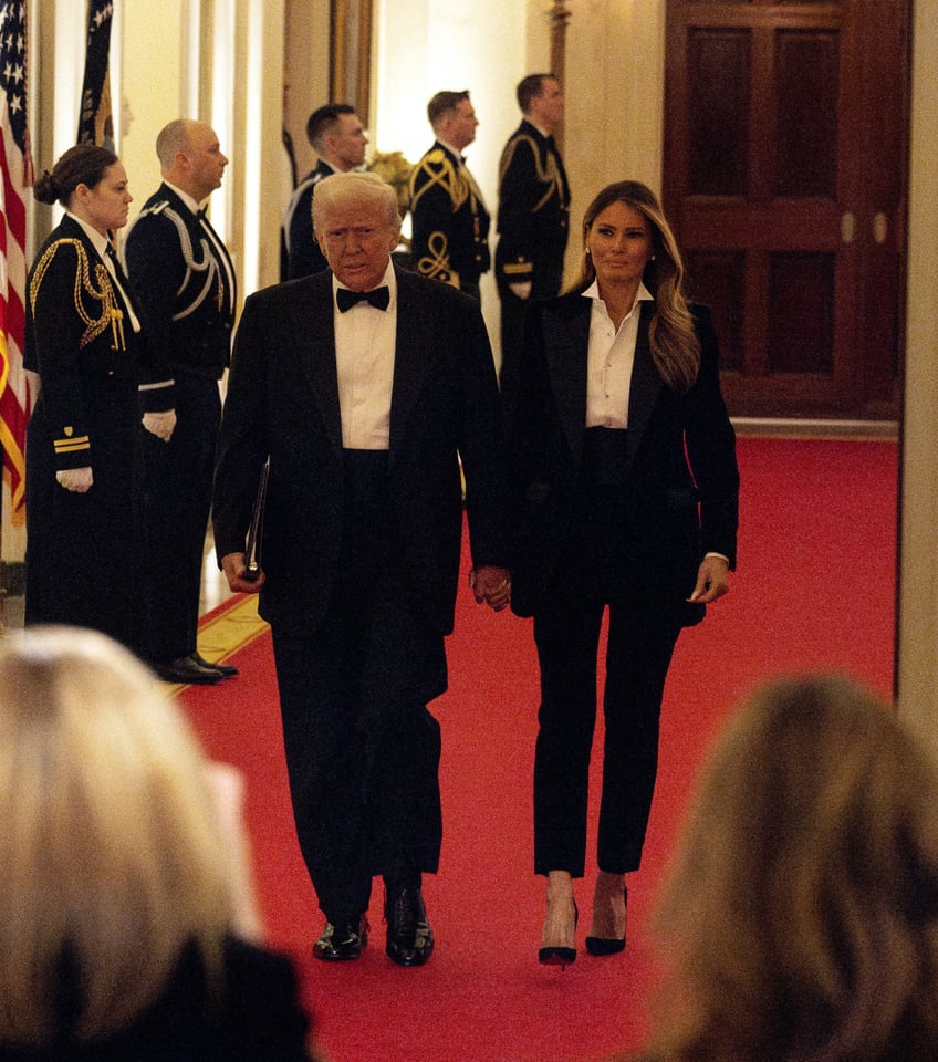 fashion notes melania trump is all class in dolce gabbana tuxedo for dinner in the east room