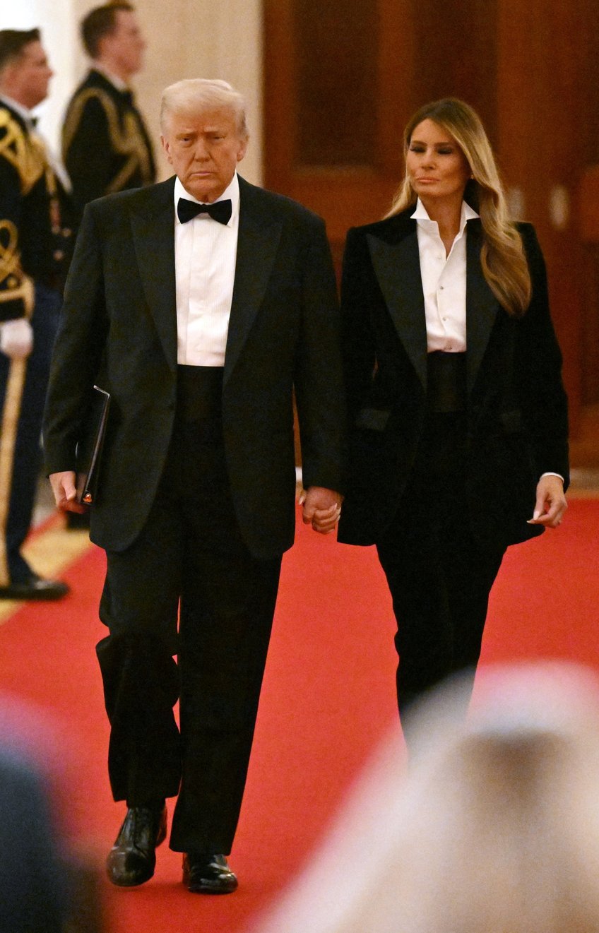 fashion notes melania trump is all class in dolce gabbana tuxedo for dinner in the east room