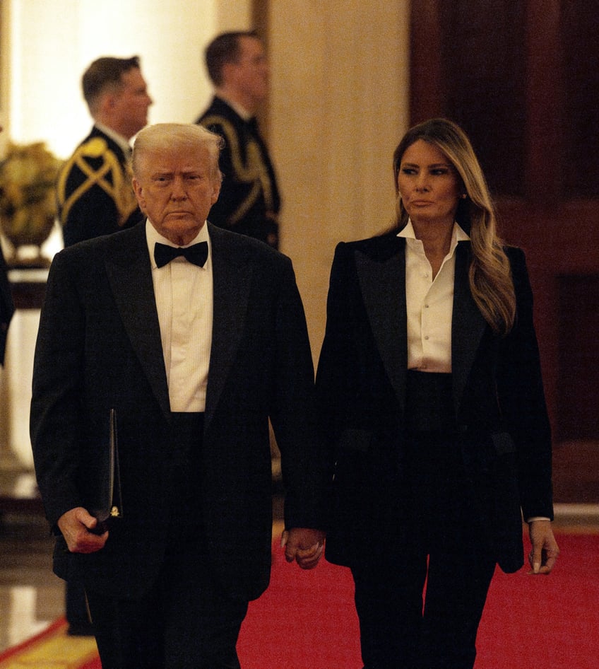 fashion notes melania trump is all class in dolce gabbana tuxedo for dinner in the east room