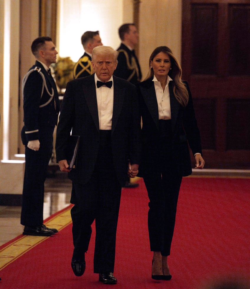 fashion notes melania trump is all class in dolce gabbana tuxedo for dinner in the east room