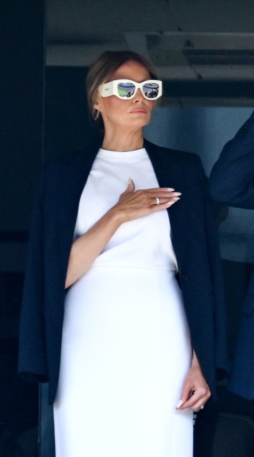 fashion notes melania trump is white hot in michael kors christian dior shades for fifa world cup