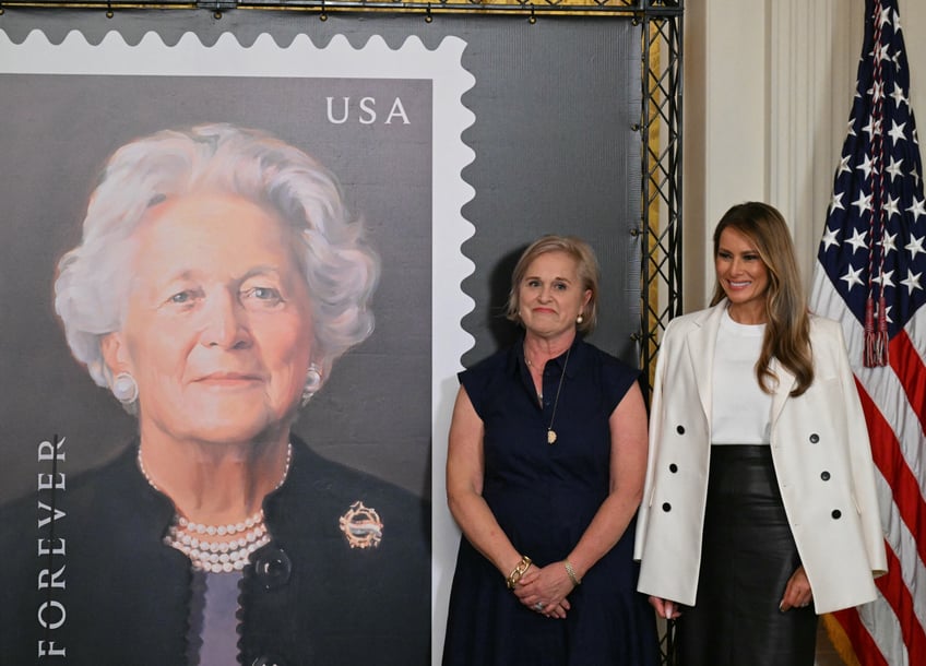 fashion notes melania trump wears dior bespoke herve pierre to unveil barbara bush postage stamp