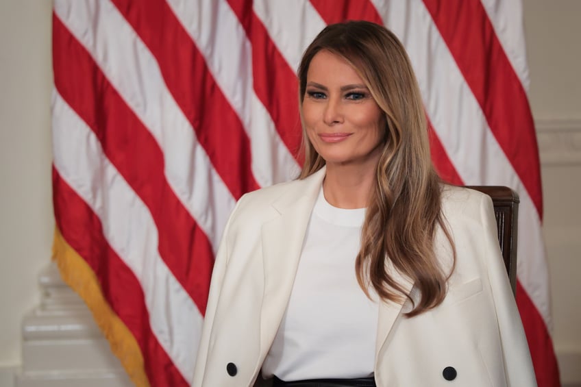 fashion notes melania trump wears dior bespoke herve pierre to unveil barbara bush postage stamp