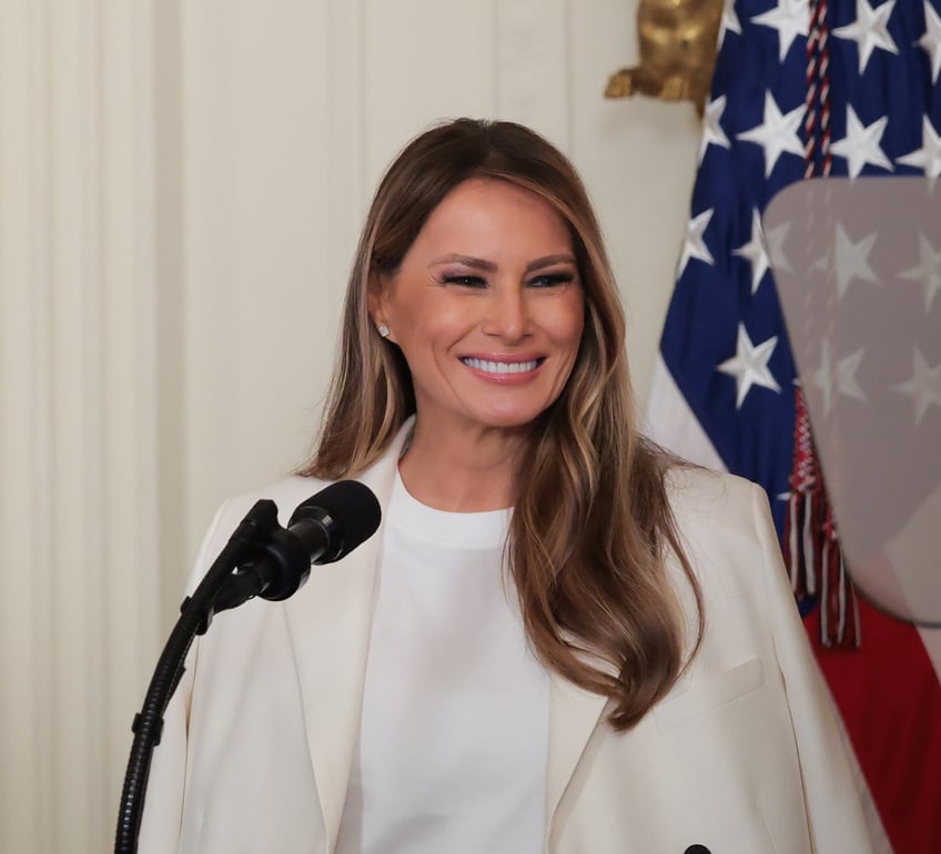 fashion notes melania trump wears dior bespoke herve pierre to unveil barbara bush postage stamp