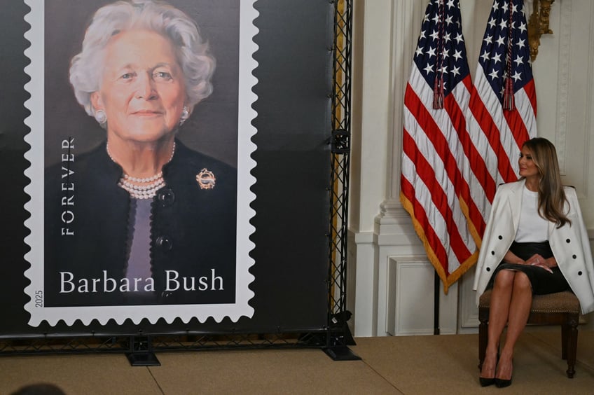 fashion notes melania trump wears dior bespoke herve pierre to unveil barbara bush postage stamp