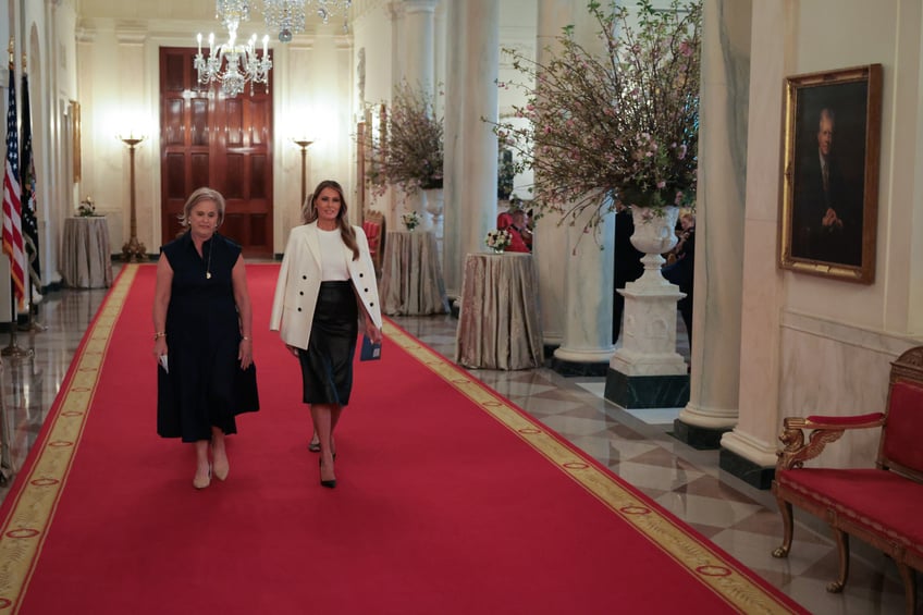 fashion notes melania trump wears dior bespoke herve pierre to unveil barbara bush postage stamp