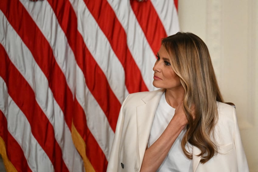 fashion notes melania trump wears dior bespoke herve pierre to unveil barbara bush postage stamp