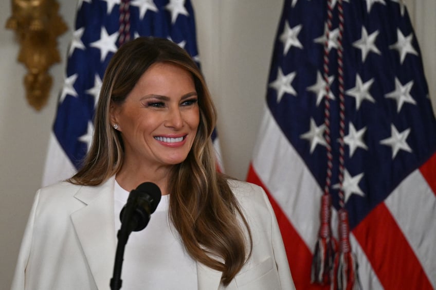 fashion notes melania trump wears dior bespoke herve pierre to unveil barbara bush postage stamp