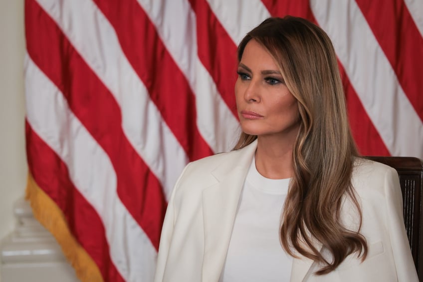 fashion notes melania trump wears dior bespoke herve pierre to unveil barbara bush postage stamp