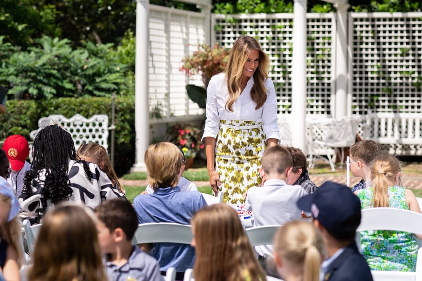 fashion notes melania trump wears off the runway michael kors to welcome kids to the kennedy garden