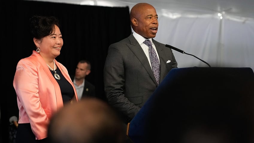 New York City Mayor Eric Adams appears alongside Winnie Greco