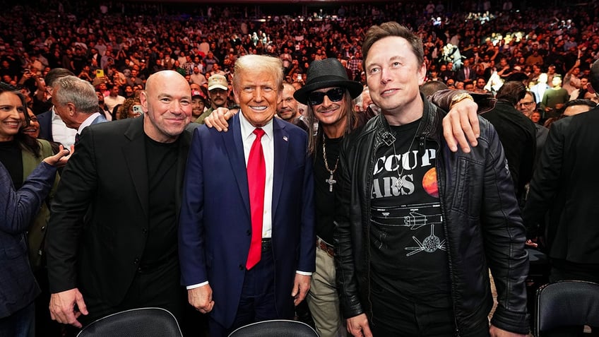 Dana White, Donald Trump, Kid Rock and Elon Musk pose for picture