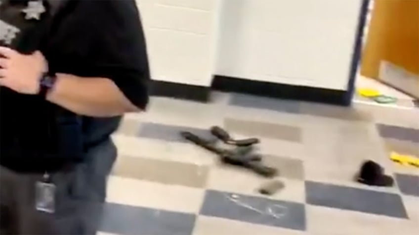 A screenshot from a video shows the alleged shooter's weapon used in the mass shooting at Apalachee High School in Winder, Georgia on Wednesday, September 4, 2024.