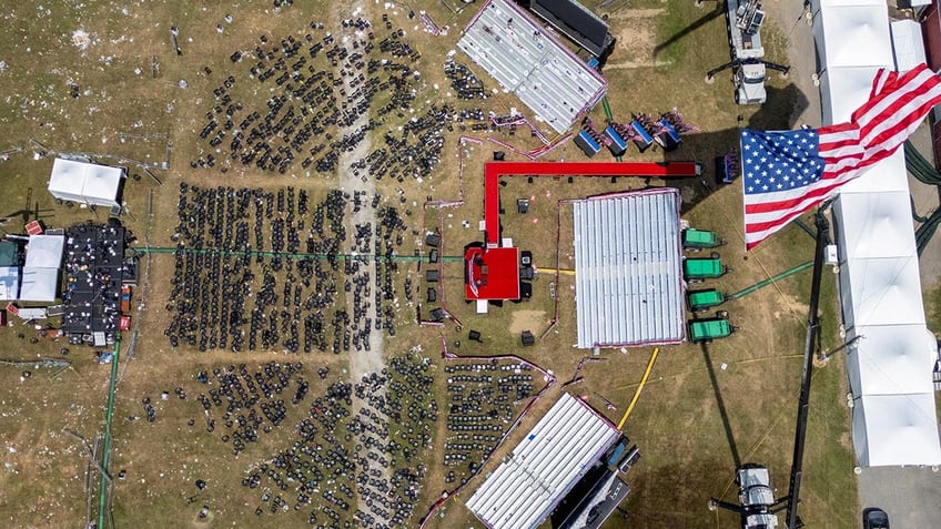 Aerial view of the scene of the Trump rally where an assassination attempt was made on the former President