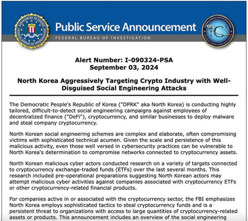 fbi warns of north korean social engineering schemes to steal crypto