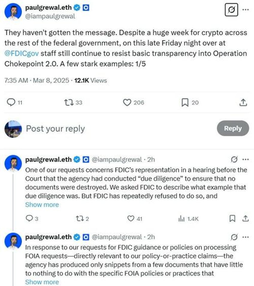 fdic resists transparency on operation chokepoint 20 coinbase clo says