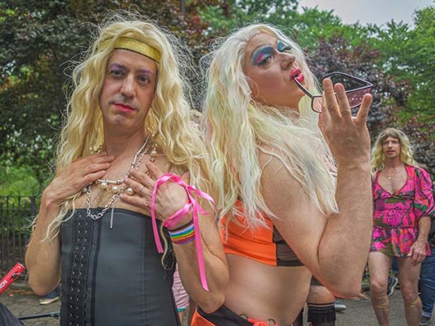 Participants in drag seen at the march. Hundreds Of Drag Queens and Kings filled the stree