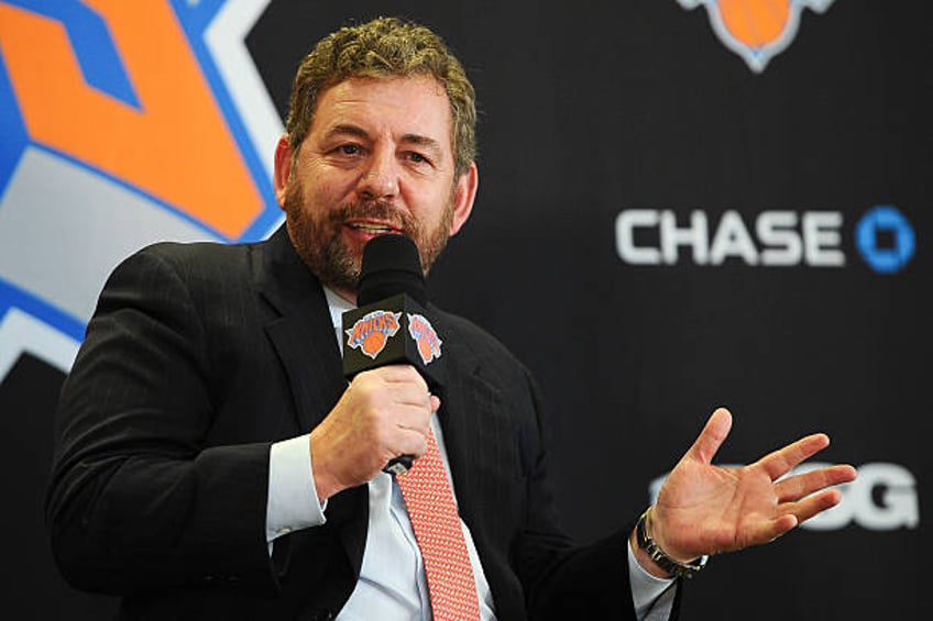 James Dolan, Executive Chairman of Madison Square Garden, answers questions during the press conference to introduce Phil Jackson as President of the...