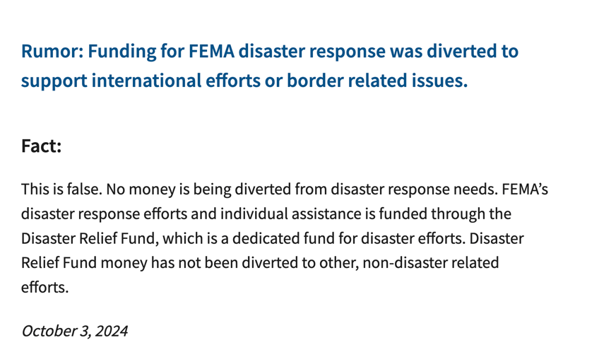 fema creates rumor response webpage claims agency is not spending disaster relief funds on migrants