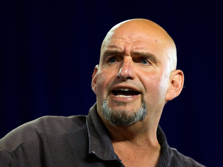 Sen. John Fetterman, D-Pa., speaks ahead of Democratic vice presidential candidate Minneso